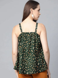 Thumbnail for Women Green & Brown Printed A-Line Top - Rasiya