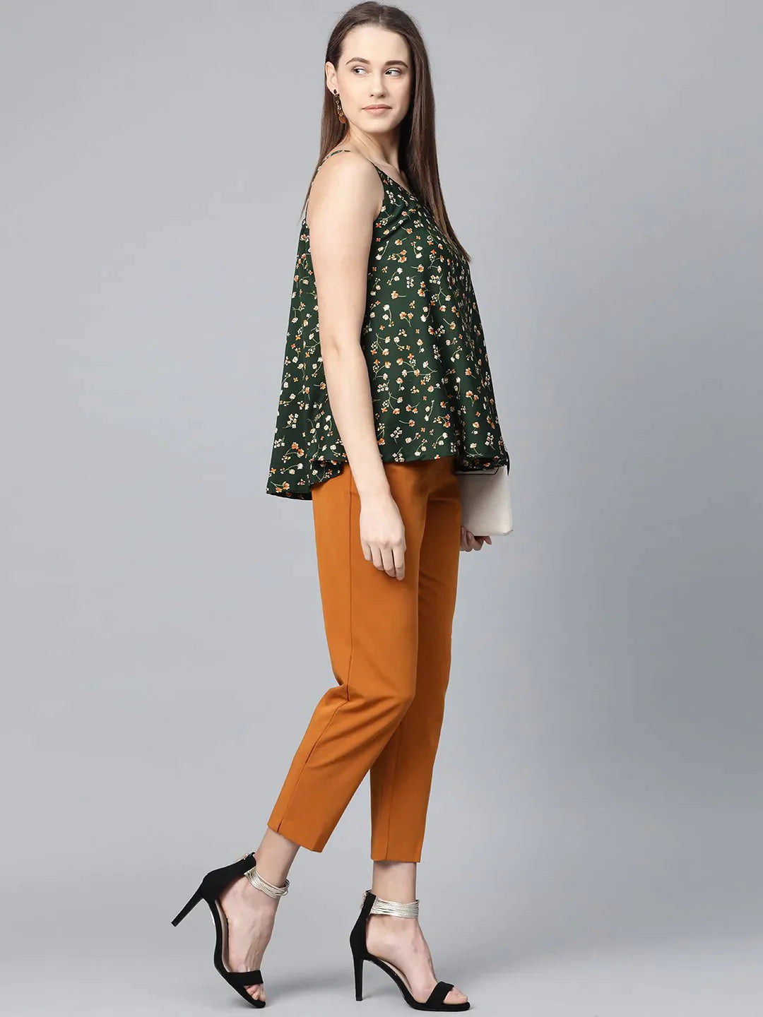 Women Green & Brown Printed A-Line Top - Rasiya