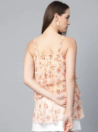 Thumbnail for Women Peach-Coloured & Grey Printed Tiered Top - Rasiya