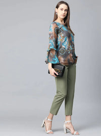 Thumbnail for Women Grey & Blue Printed Top - Rasiya