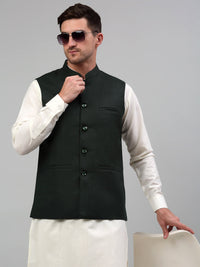Thumbnail for Jompers Men's Olive Green Solid Nehru Jacket - Distacart