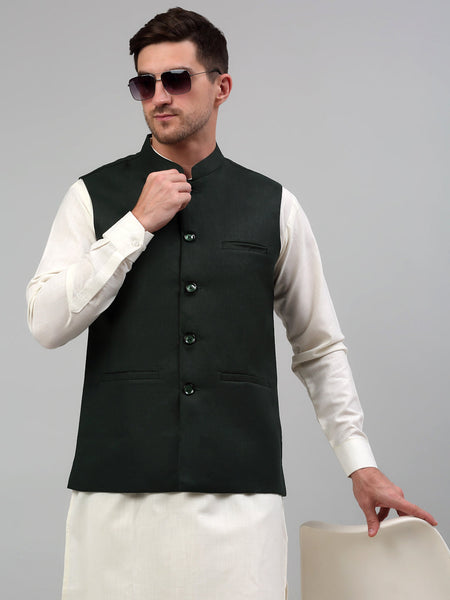 Jompers Men's Olive Green Solid Nehru Jacket - Distacart