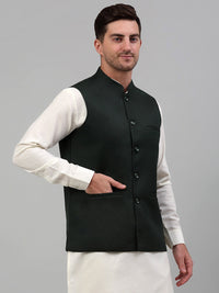 Thumbnail for Jompers Men's Olive Green Solid Nehru Jacket - Distacart