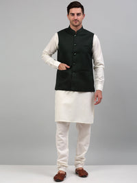 Thumbnail for Jompers Men's Olive Green Solid Nehru Jacket - Distacart
