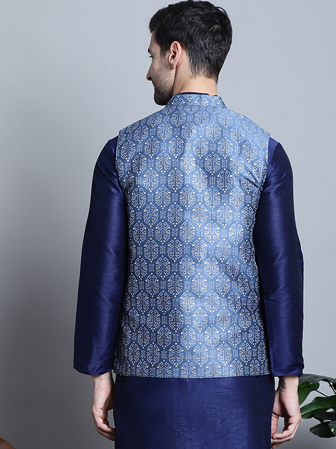 Jompers Men's Printed Nehru Jacket - Blue - Distacart
