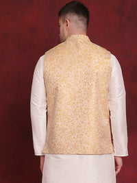 Thumbnail for Jompers Men's Golden Woven Design Nehru Jacket - Golden - Distacart