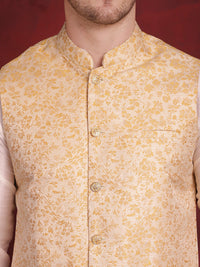 Thumbnail for Jompers Men's Golden Woven Design Nehru Jacket - Golden - Distacart