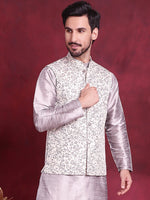 Thumbnail for Jompers Men's Woven Design Nehru Jacket - Grey - Distacart