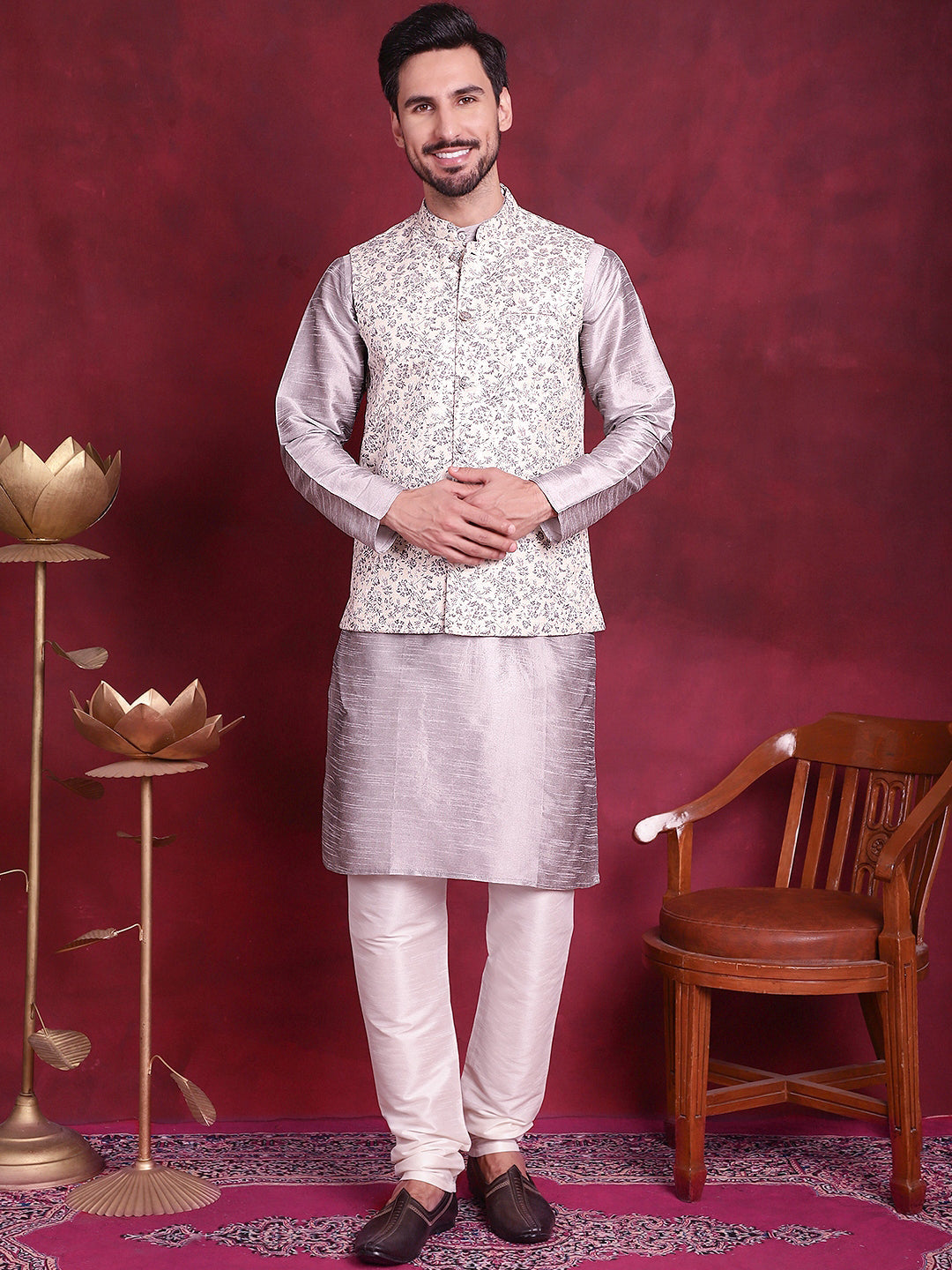 Jompers Men's Woven Design Nehru Jacket - Grey - Distacart
