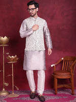 Thumbnail for Jompers Men's Woven Design Nehru Jacket - Grey - Distacart