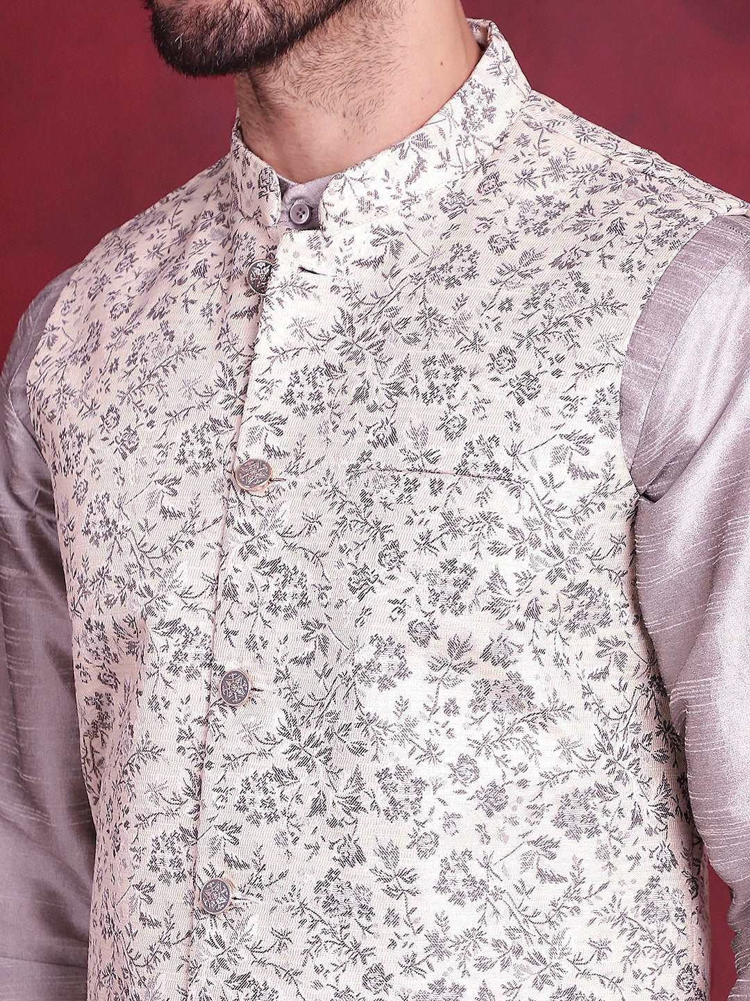 Jompers Men's Woven Design Nehru Jacket - Grey - Distacart