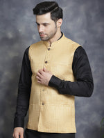 Thumbnail for Jompers Men's Woven Design Nehru Jacket - Beige - Distacart