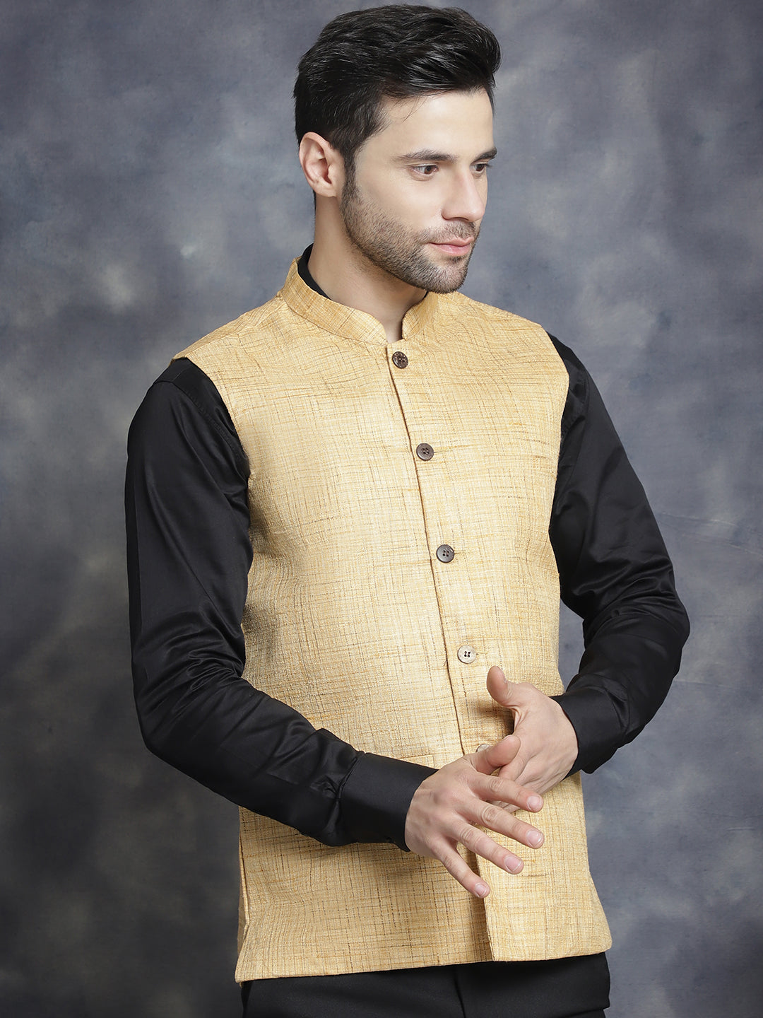 Jompers Men's Woven Design Nehru Jacket - Beige - Distacart