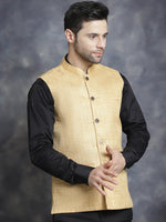 Thumbnail for Jompers Men's Woven Design Nehru Jacket - Beige - Distacart