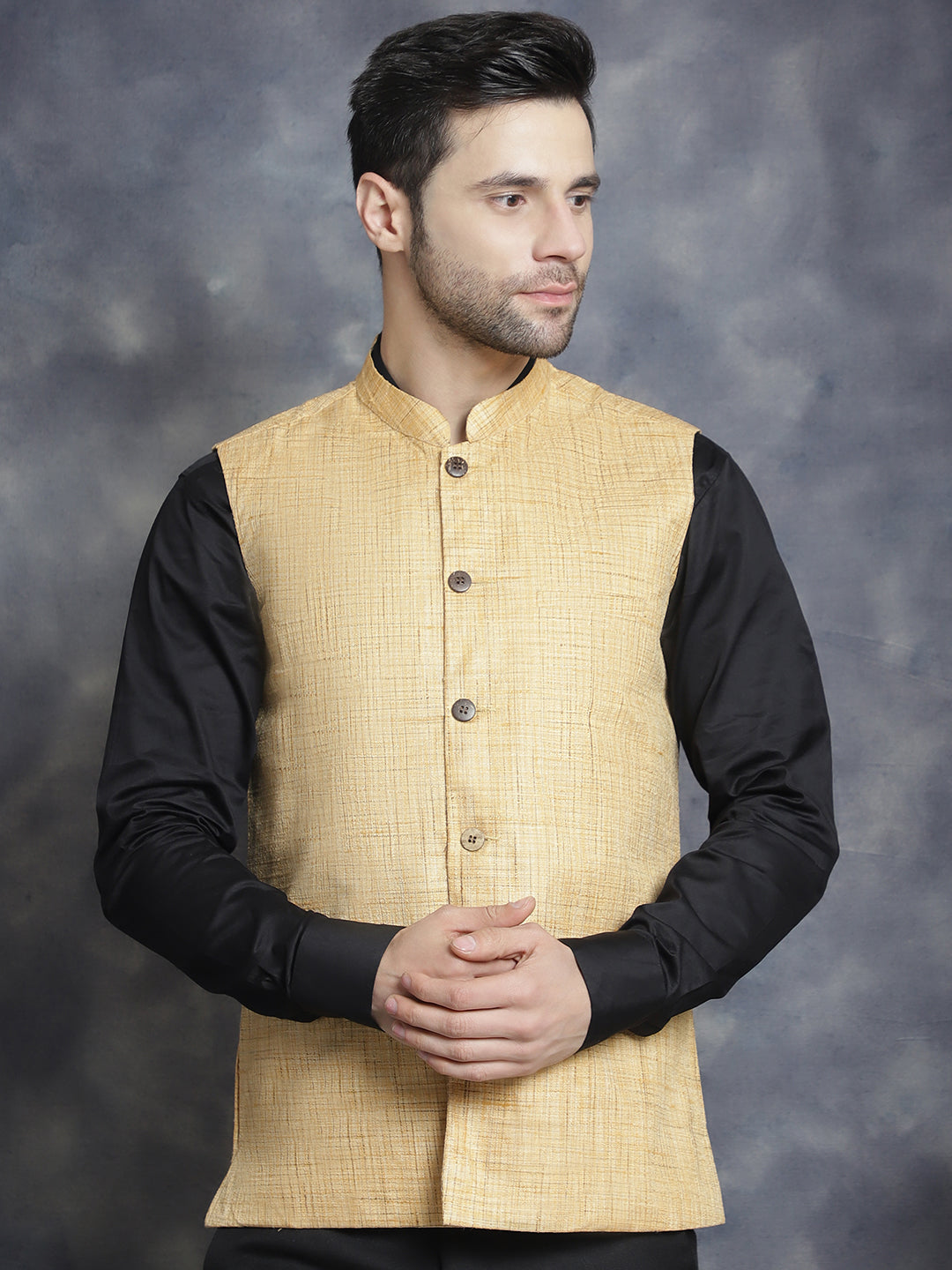 Jompers Men's Woven Design Nehru Jacket - Beige - Distacart