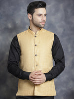 Thumbnail for Jompers Men's Woven Design Nehru Jacket - Beige - Distacart