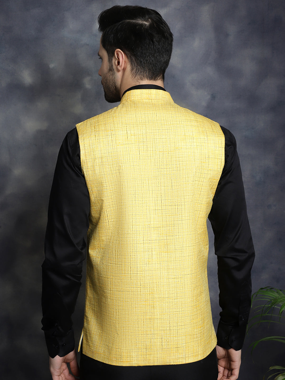 Jompers Men's Woven Design Nehru Jacket - Yellow - Distacart