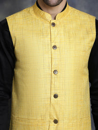 Thumbnail for Jompers Men's Woven Design Nehru Jacket - Yellow - Distacart