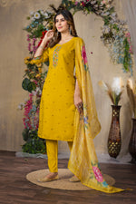 Thumbnail for Lorenvalley Fashion Mustrad Roman Silk Multi Embroidery Thread With Hand Work Kurta Pant Dupatta