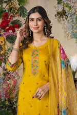 Thumbnail for Lorenvalley Fashion Mustrad Roman Silk Multi Embroidery Thread With Hand Work Kurta Pant Dupatta