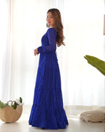 Thumbnail for Lorenvalley Women Pure Soft Faux Georgette Leheriya Print Anarkali Gown - Blue - Distacart