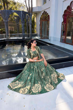 Thumbnail for Evanik Women Tussar Silk With Floral Print Lehenga Blouse With Koti - Green