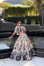 Thumbnail for Evanik Women Tussar Silk With Floral Print Lehenga Blouse With Koti - Cream