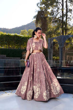 Thumbnail for Evanik Women Tussar Silk With Floral Print Lehenga Blouse With Koti - onionpink
