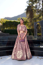 Thumbnail for Evanik Women Tussar Silk With Floral Print Lehenga Blouse With Koti - onionpink