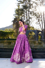 Thumbnail for Evanik Women Tussar Silk With Floral Print Lehenga Blouse With Koti - Purple
