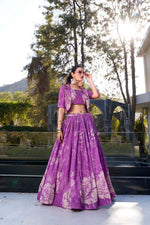 Thumbnail for Evanik Women Tussar Silk With Floral Print Lehenga Blouse With Koti - Purple