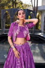Thumbnail for Evanik Women Tussar Silk With Floral Print Lehenga Blouse With Koti - Purple