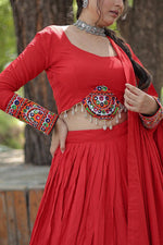 Thumbnail for Lorenvalley Red Rayon with Real Mirror Embroidered Kutchi Thread work with codi Lehenga Choli - Distacart