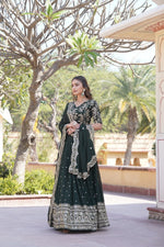 Thumbnail for Lorenvalley Green Faux Blooming Georgette with Sequins Embroidered work Lehenga Choli - Distacart