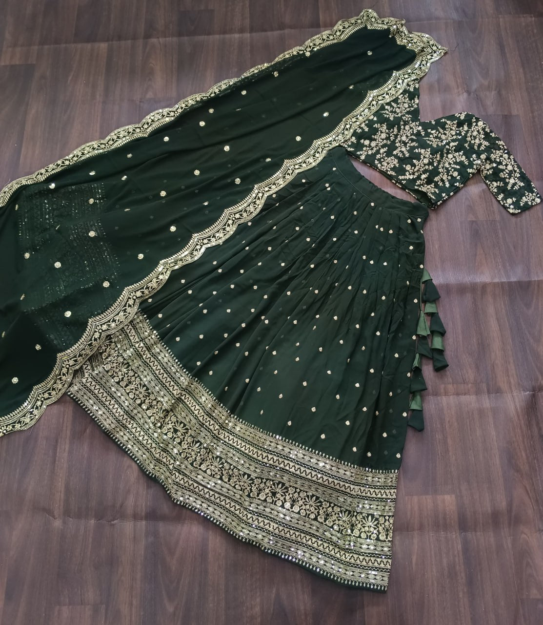 Lorenvalley Green Faux Blooming Georgette with Sequins Embroidered work Lehenga Choli - Distacart