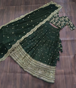 Thumbnail for Lorenvalley Green Faux Blooming Georgette with Sequins Embroidered work Lehenga Choli - Distacart
