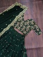 Thumbnail for Lorenvalley Green Faux Blooming Georgette with Sequins Embroidered work Lehenga Choli - Distacart