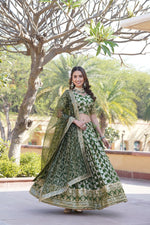 Thumbnail for Lorenvalley Green Pure Viscose Jacquard with Embroidered Sequins work Lehenga Choli - Distacart