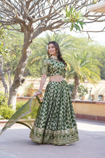 Thumbnail for Lorenvalley Green Pure Viscose Jacquard with Embroidered Sequins work Lehenga Choli - Distacart