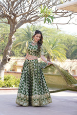 Thumbnail for Lorenvalley Green Pure Viscose Jacquard with Embroidered Sequins work Lehenga Choli - Distacart