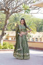 Thumbnail for Lorenvalley Green Pure Viscose Jacquard with Embroidered Sequins work Lehenga Choli - Distacart