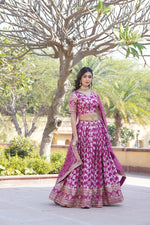 Thumbnail for Lorenvalley Magenta Pure Viscose Jacquard with Embroidered Sequins work Lehenga Choli - Distacart
