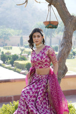 Thumbnail for Lorenvalley Magenta Pure Viscose Jacquard with Embroidered Sequins work Lehenga Choli - Distacart