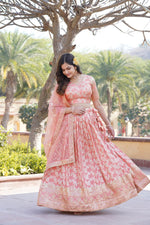Thumbnail for Lorenvalley Peach Pure Viscose Jacquard with Embroidered Sequins work Lehenga Choli - Distacart