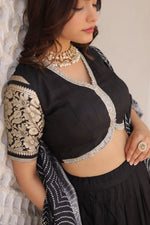 Thumbnail for Lorenvalley Black Viscose Jacquard Lehenga Choli with Gajji silk Dupatta - Distacart