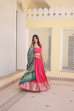 Thumbnail for Lorenvalley Pink Viscose Jacquard Lehenga Choli with Gajji silk Dupatta - Distacart