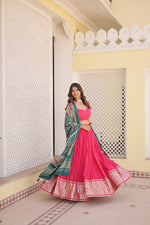 Thumbnail for Lorenvalley Pink Viscose Jacquard Lehenga Choli with Gajji silk Dupatta - Distacart