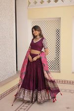 Thumbnail for Lorenvalley Purple Viscose Jacquard Lehenga Choli with Gajji silk Dupatta - Distacart