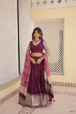 Thumbnail for Lorenvalley Purple Viscose Jacquard Lehenga Choli with Gajji silk Dupatta - Distacart