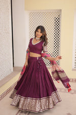 Thumbnail for Lorenvalley Purple Viscose Jacquard Lehenga Choli with Gajji silk Dupatta - Distacart